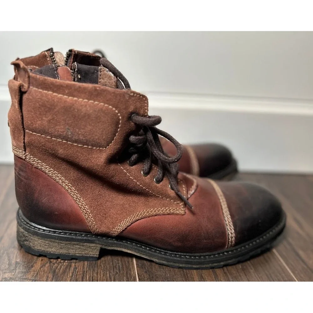 GBX Original 1969 Mens Brown‎ Leather Suede Lace Up Zip Ankle Boots Size 9M